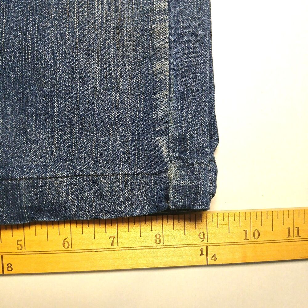 Love Indigo Bootcut Jeans Embroidered Cross Flap Pockets Glam 34x29 McBling Y2K - Picture 6 of 11